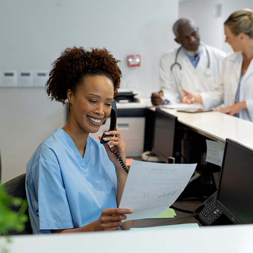 image of receptionist at deck